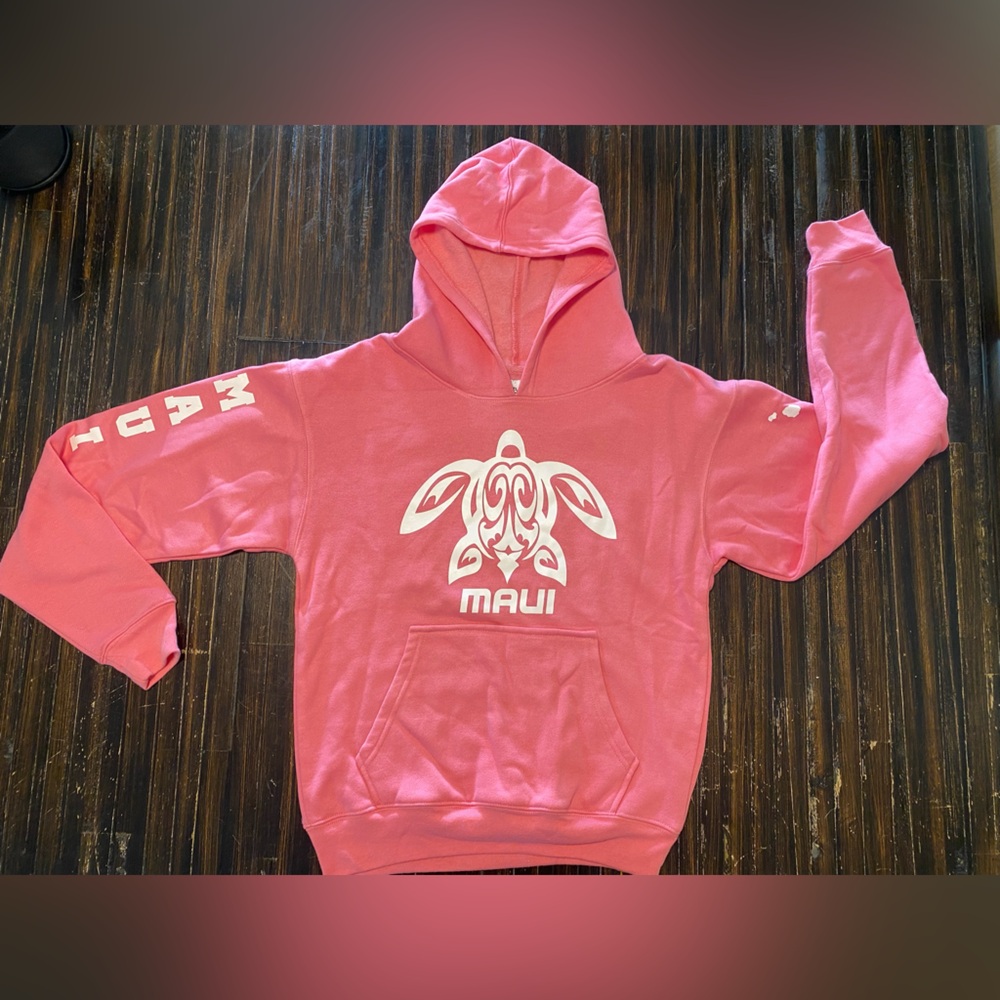 Kids Pink Maui Hoodie with Turtle Graphic